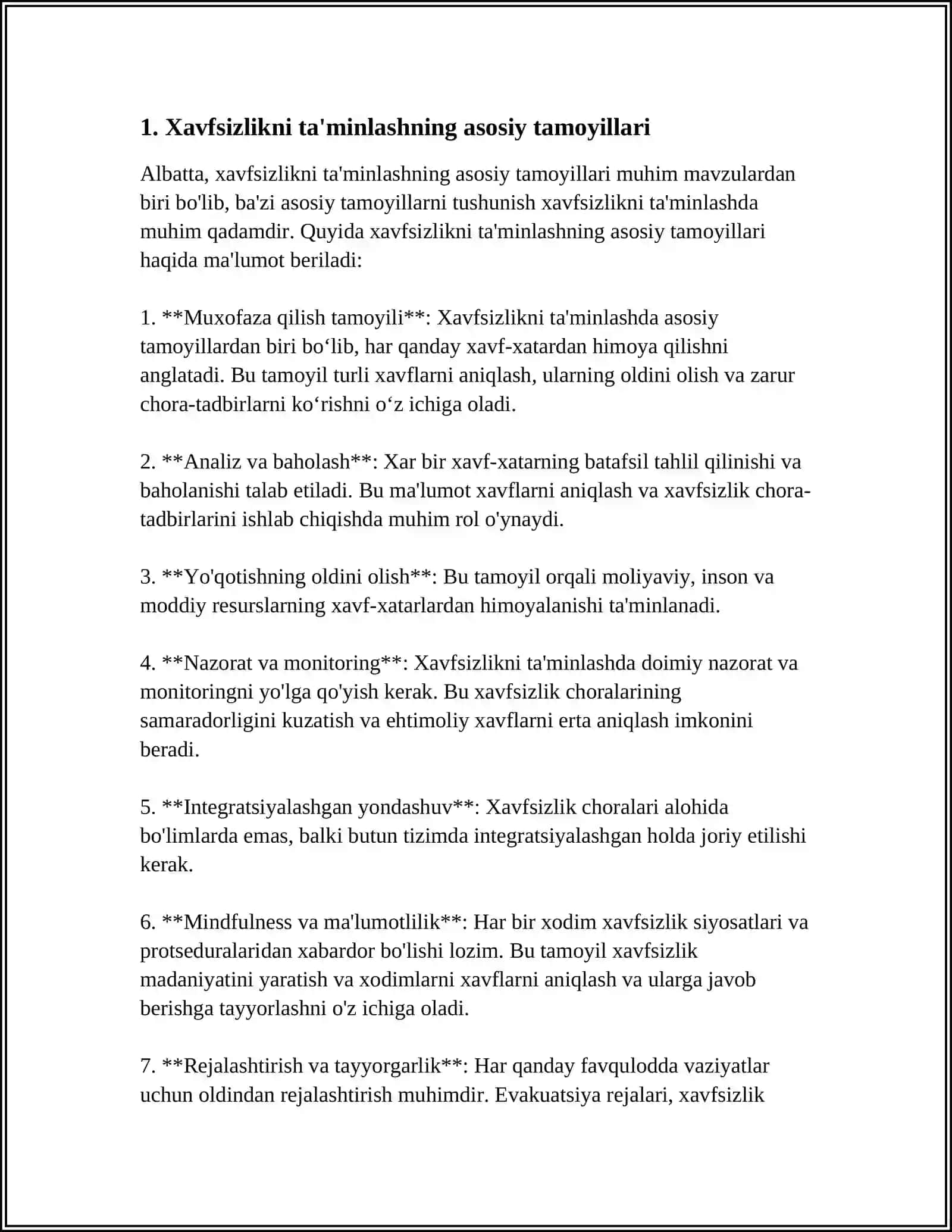 XAVFSIZLIKNI TA’MINLASH TAMOYILLARI VA USLUBLARINI TAHLIL QILISH 3