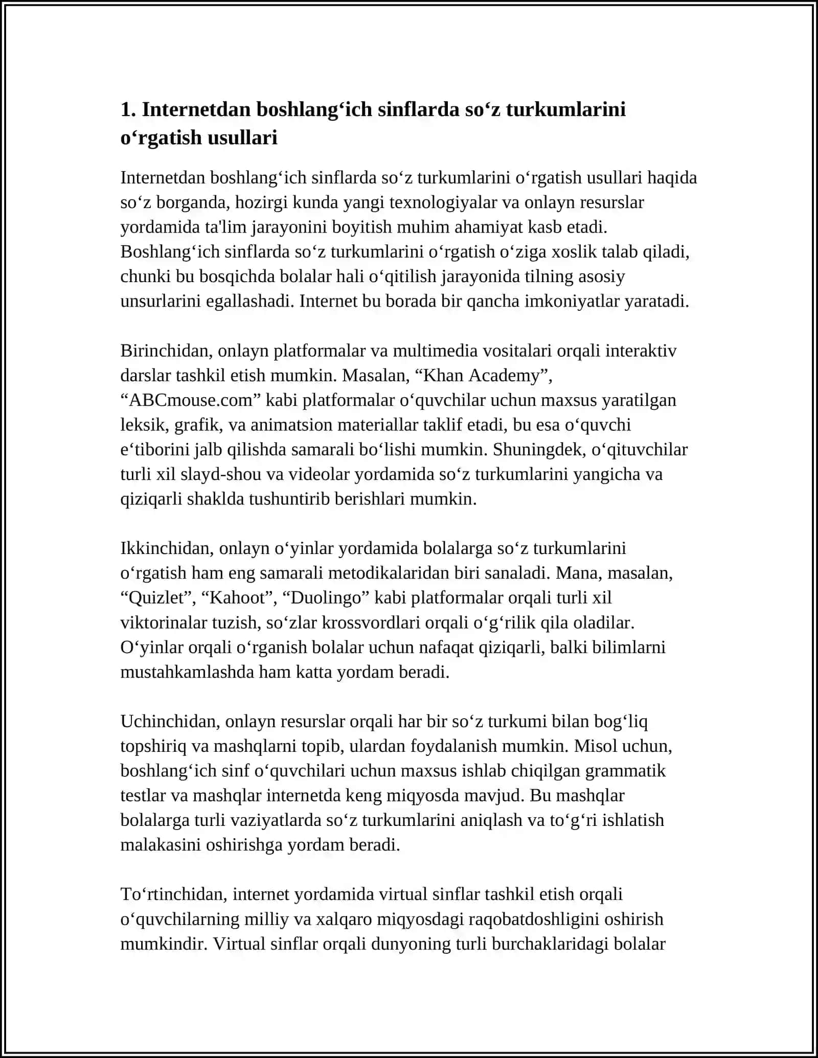 INTERNETDAN BOSHLANGʻICH SINFLARDA SOʻZ TURKUMLARINI OʻRGANISHGA OID MA’LUMOTLAR YIGʻISH 3
