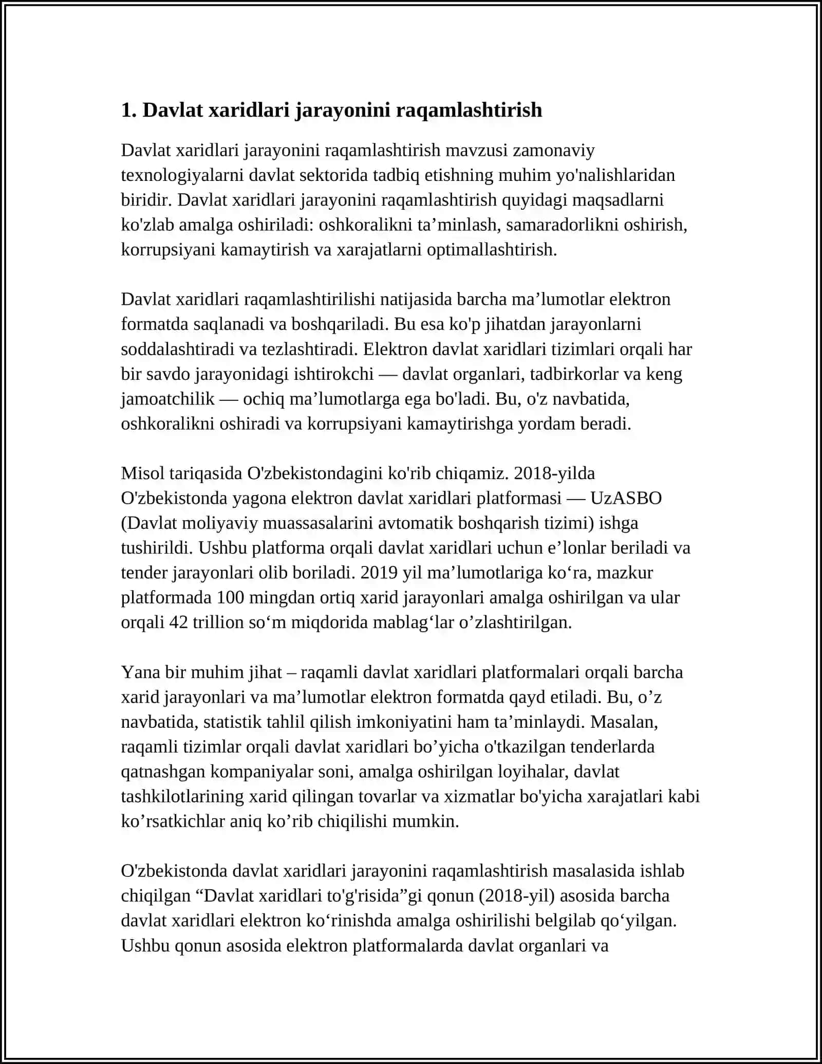 DAVLAT XARIDLARI TIZIMIDA OCHIQLIK VA SHAFFOFLIKNI OSHIRISH YO'NALISHLARI 3