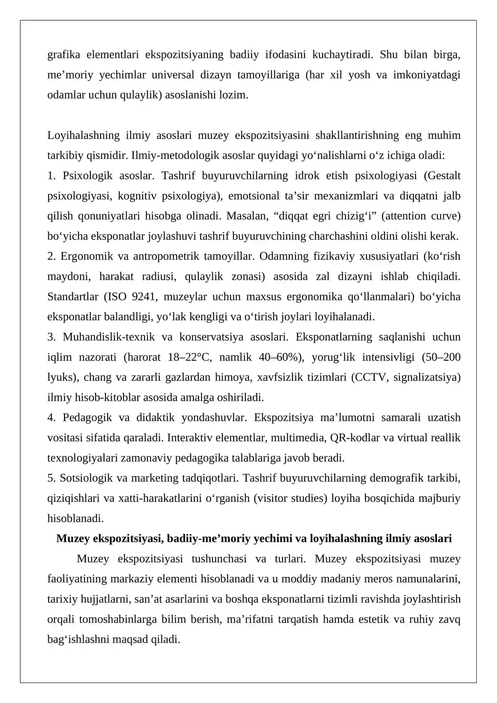 Muzey ekspozitsiyasi, badiiy-me’moriy yechimi va loyihalashning ilmiy asoslari 3