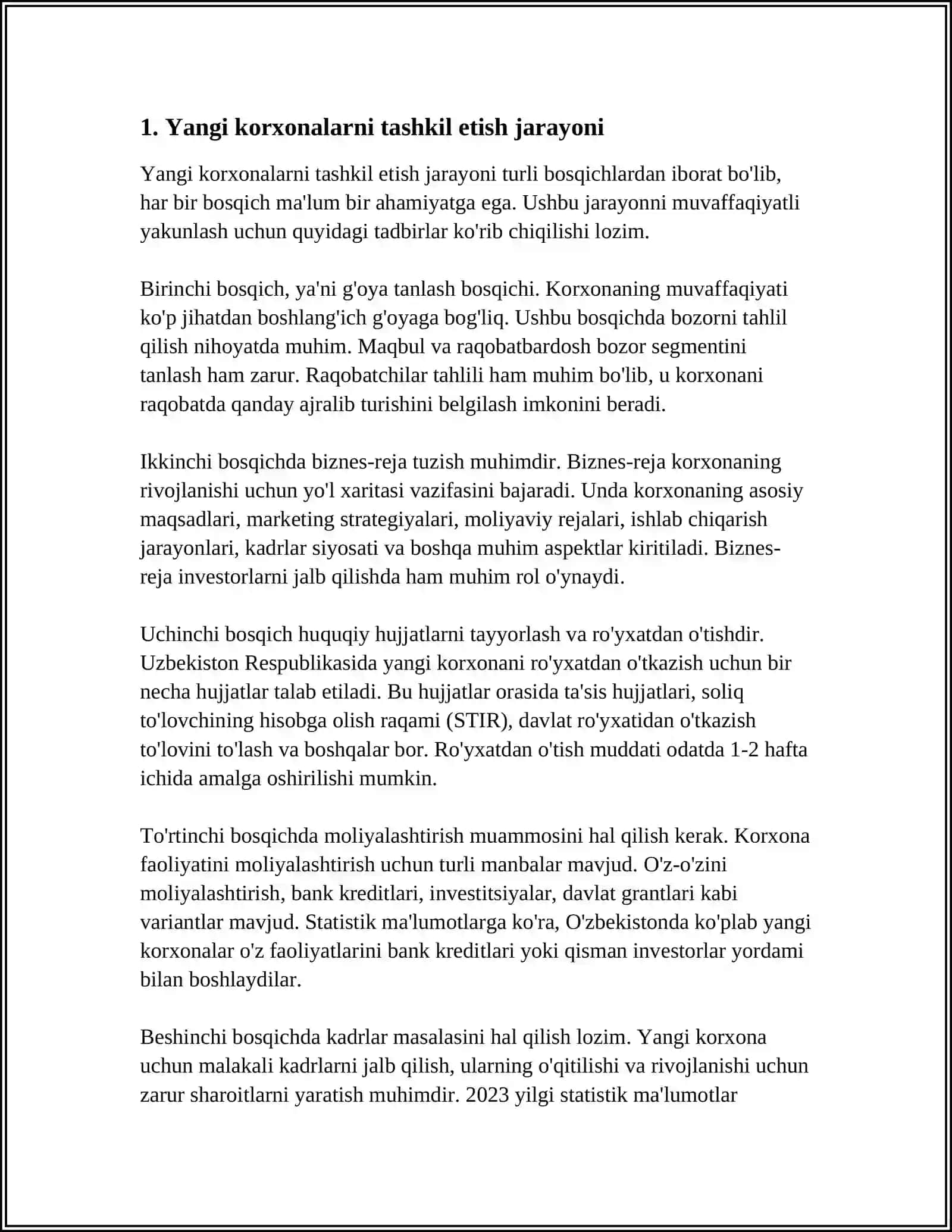 O‘ZBEKISTONDA YANGI KORXONALARNI TASHKIL ETISH ASOSLARI 3