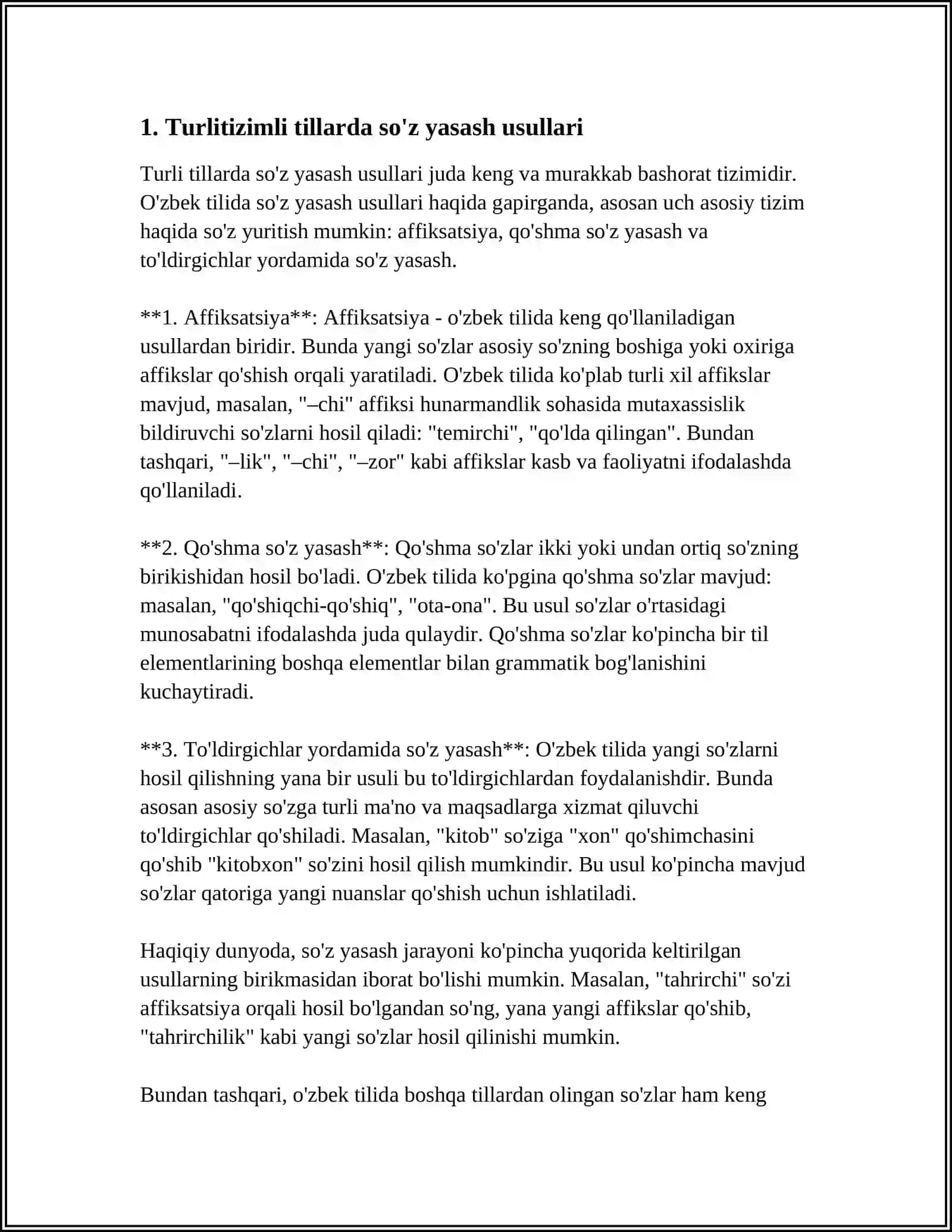 TURLI TIZIMLI TILLARDA SO'Z YASASH USULLARINING UMUMIY VA FARQLI JIHATLARI 3