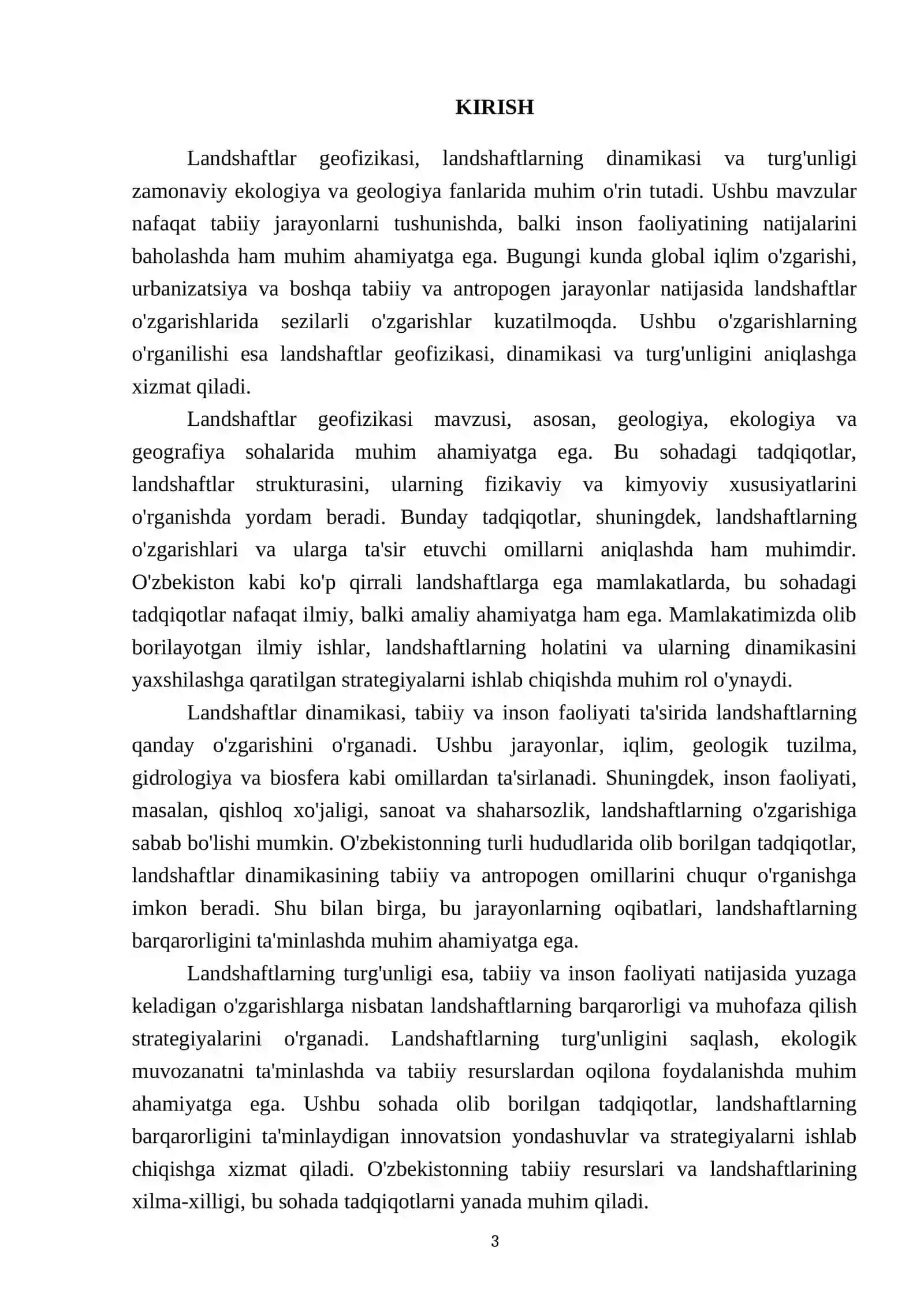 Landshaftlar geofizikasi. Landshaftlar dinamikasi. Landshaftlar turg'unligi 3