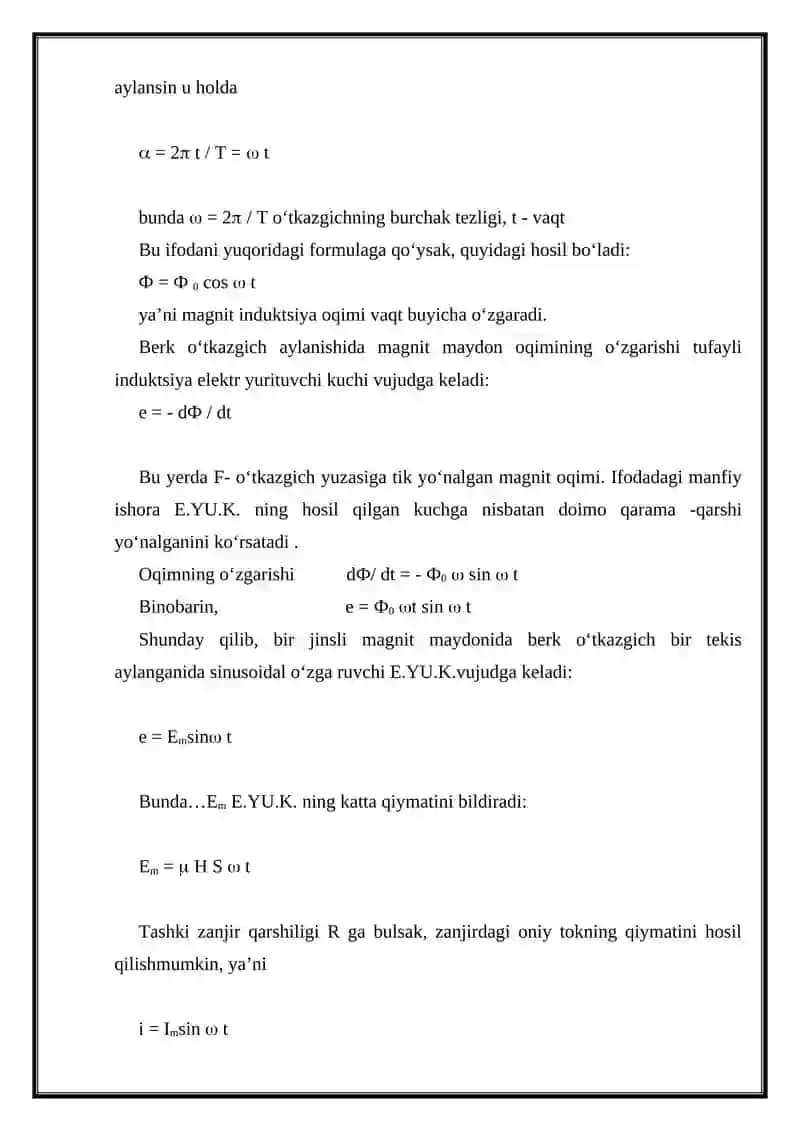 Sinusoidal elektr yurituvchi kuch hosil qilish 3