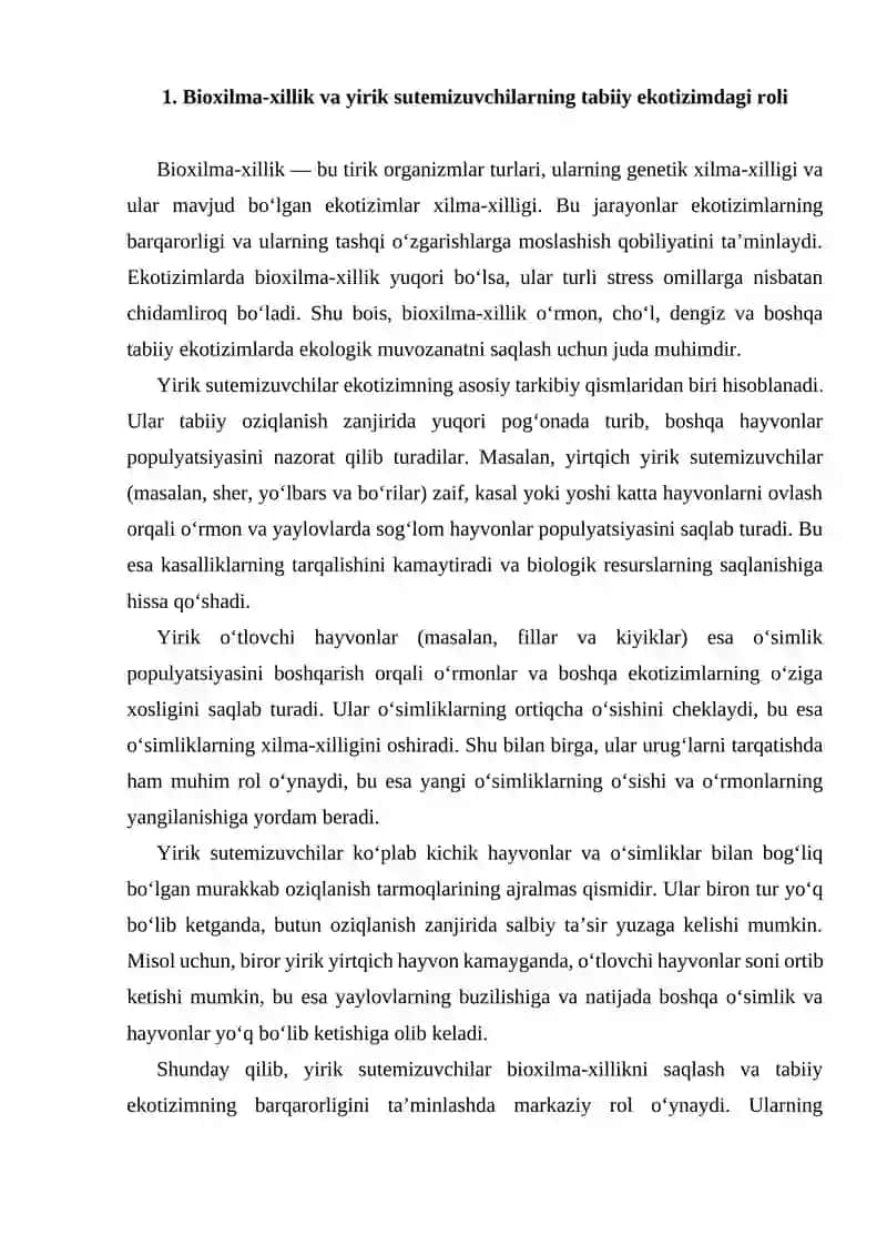 Yirik sutemizuvchilarni bioxilma xilligini saqlashdagi muammolar 3