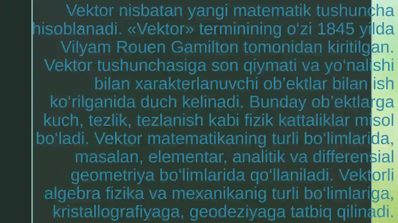 Vektorlar algebrasining fizika bilan bogʻliqligi 3