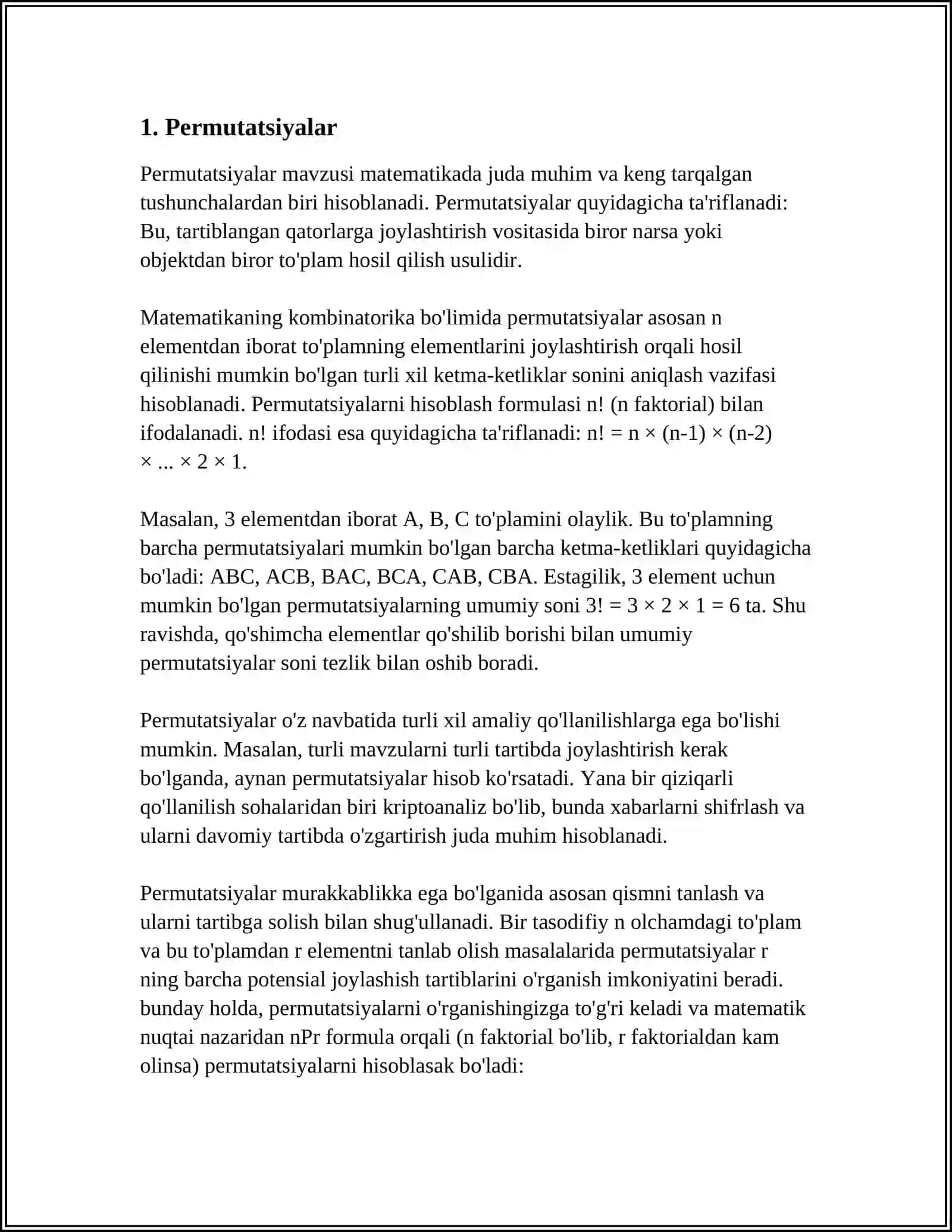 KOMBINATORIKA MAVZUSIDAGI FORMULALAR YORDAMIDA YECHILADIGAN MASALALAR 3