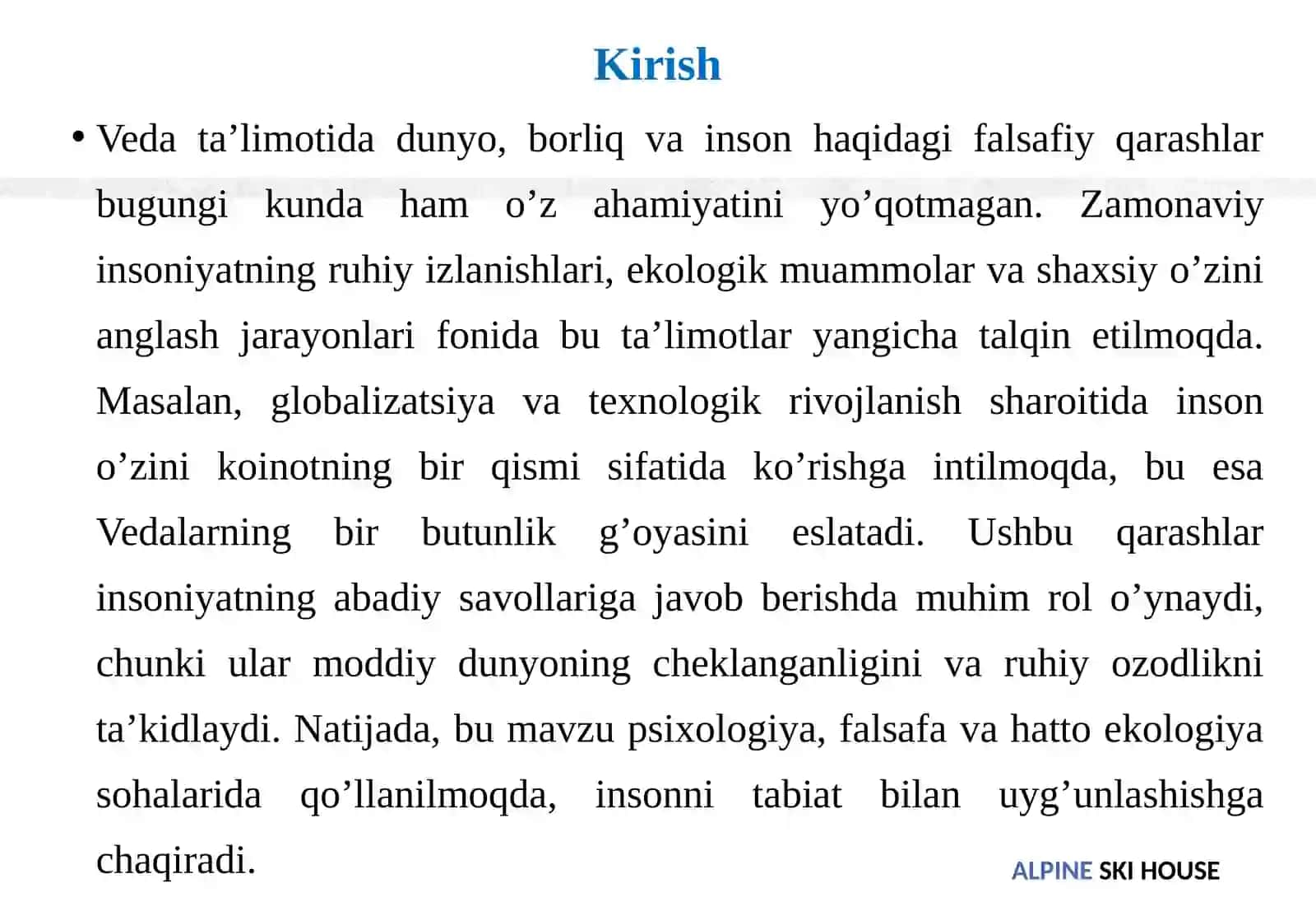 Vedat a'limoti dunyo, borliq va inson haqida g'oyalar 3