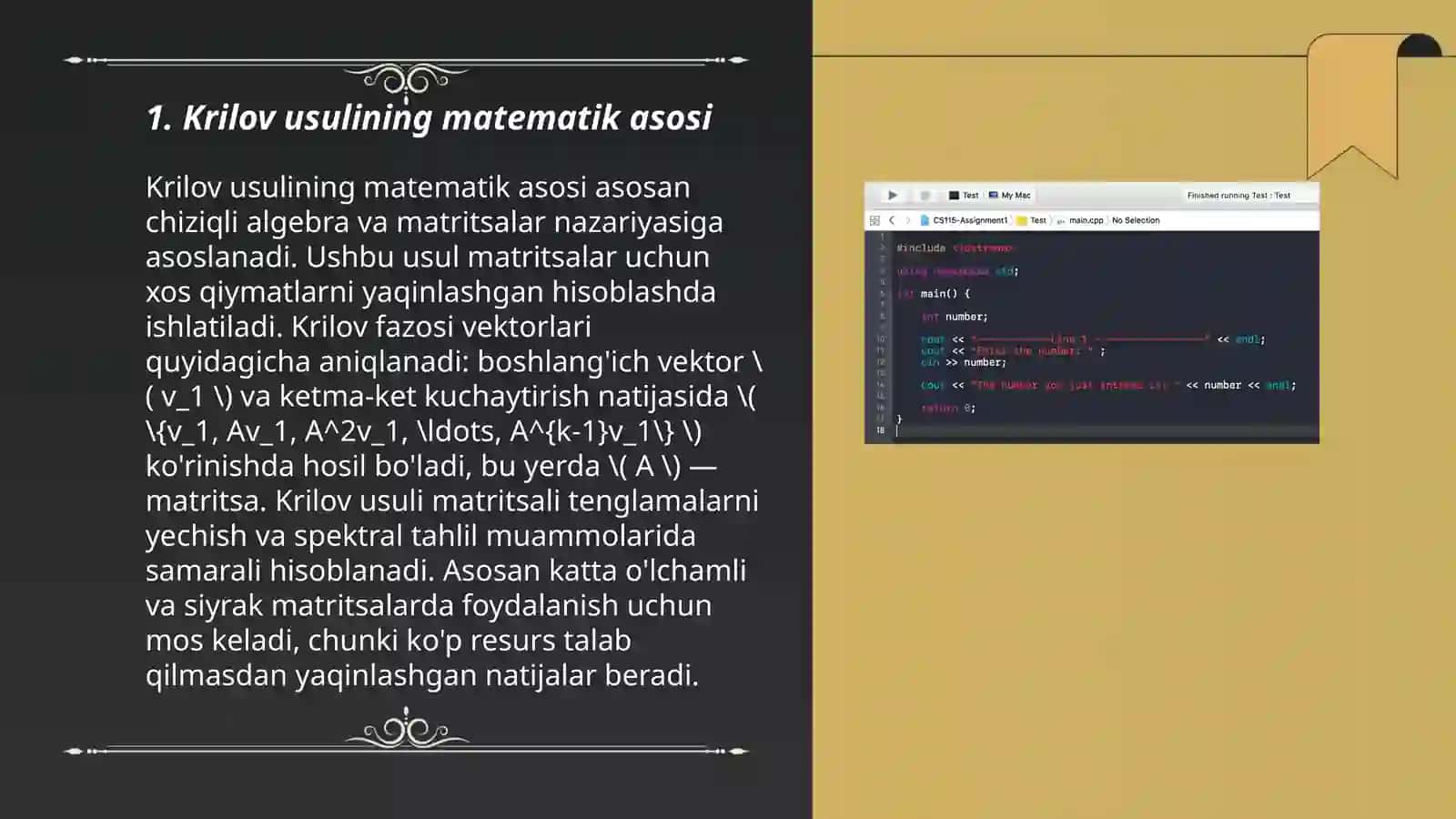 Matritsaning xos son va xos qiymatlarini taqribiy hisoblashni Krilov usuli 3