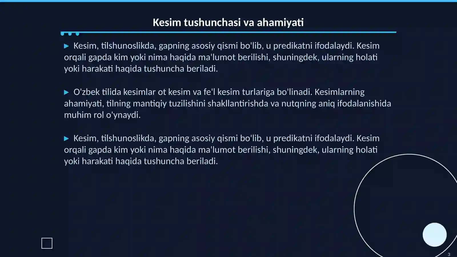 Kesim va uning ifodalanishi. Ot kesim va fe'l kesim haqida tushuncha 3