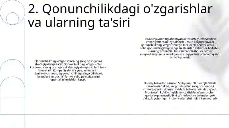 Soliq Qonunchiligidagi O'Zgarishlarning Korporativ Soliq Boshqaruvi Strategiyalariga Ta'Siri 3