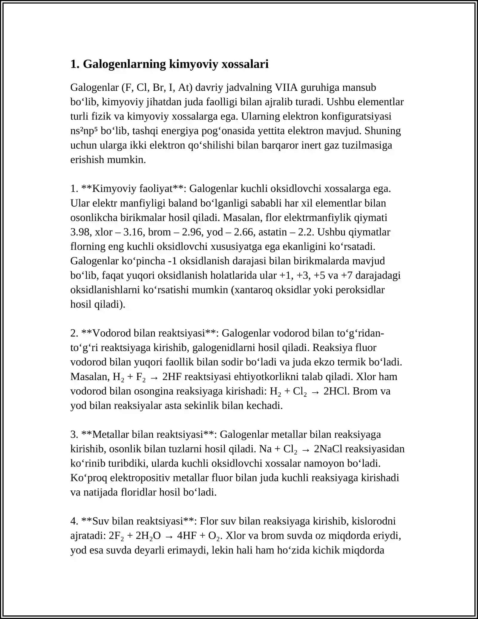 GALOGENLAR VA ULARNING BIRIKMALARINI QOʻLLANILISHI 3