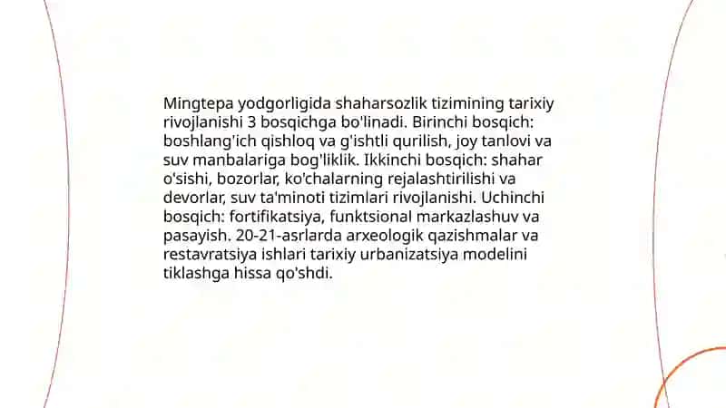 Mingtepa yodgorligida shaharsozlik tizimini organish 3