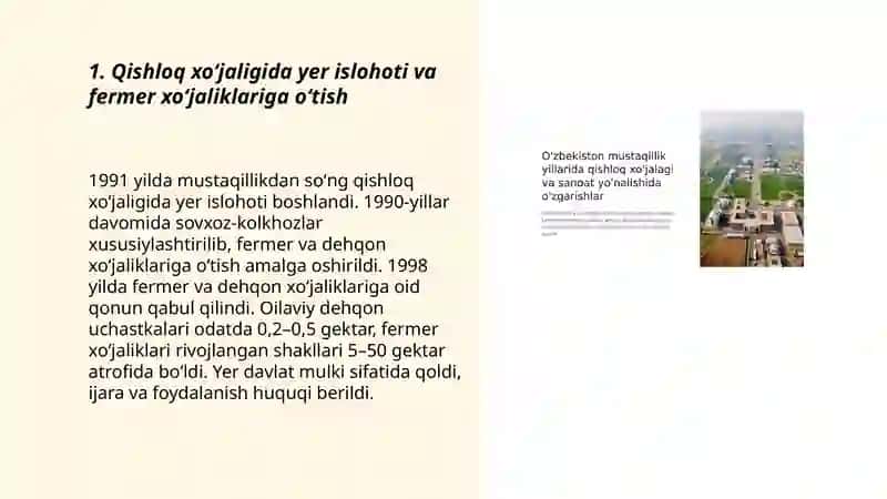 Mustaqillik yillarida qishloq xoʻjaligi va sanoat oʻzgarishlar 3