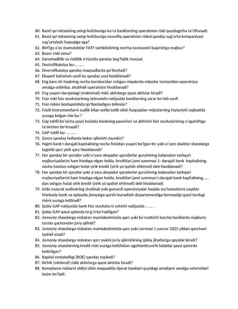 Bankning regulyativ kapitali monandlik darajasi qanday aniqlanadi? 3