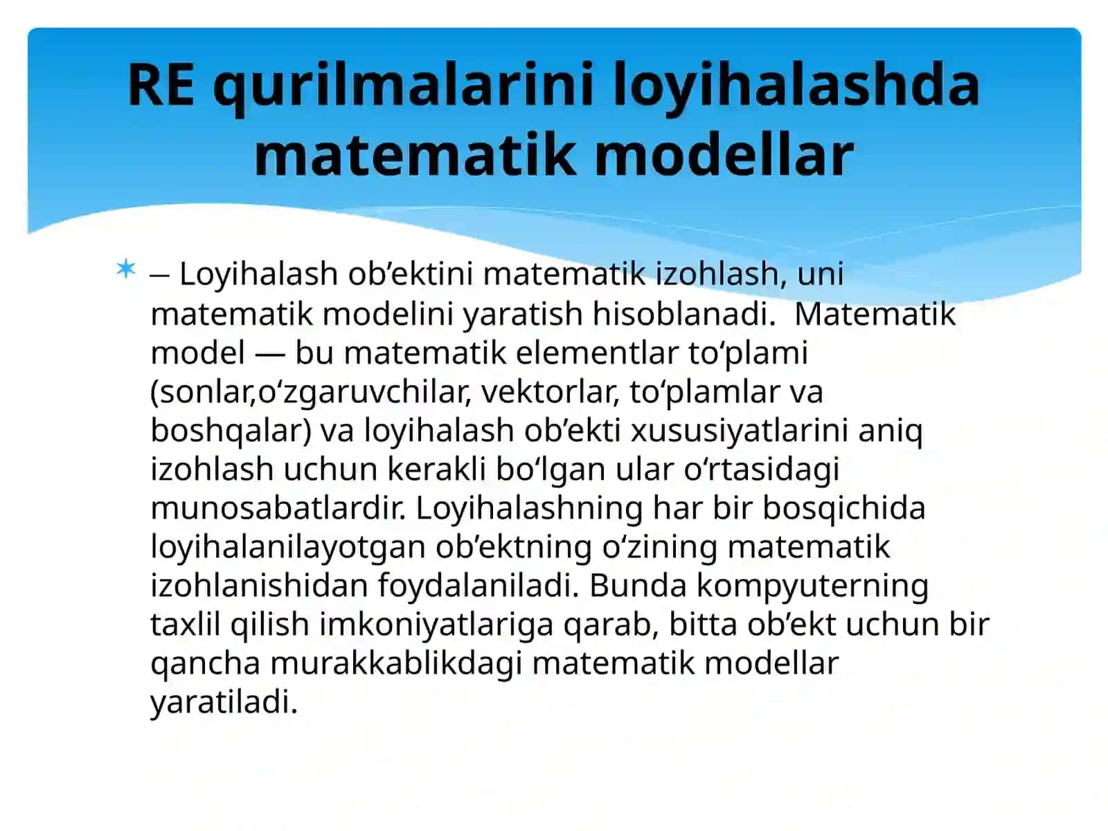 RADIOELEKTRON APPARATLARNILOYIHALASHDA MATEMATIK MODELLAR 3