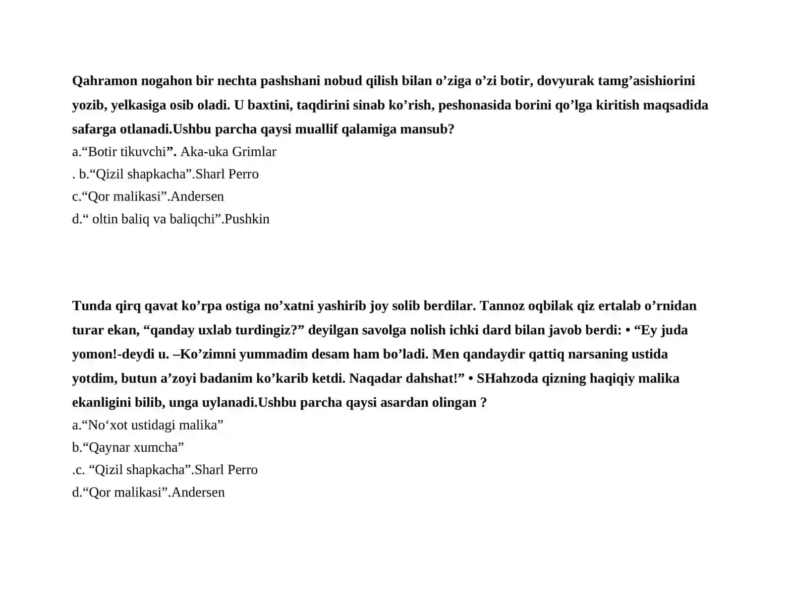 Bolalar adabiyoti fanidan test 3
