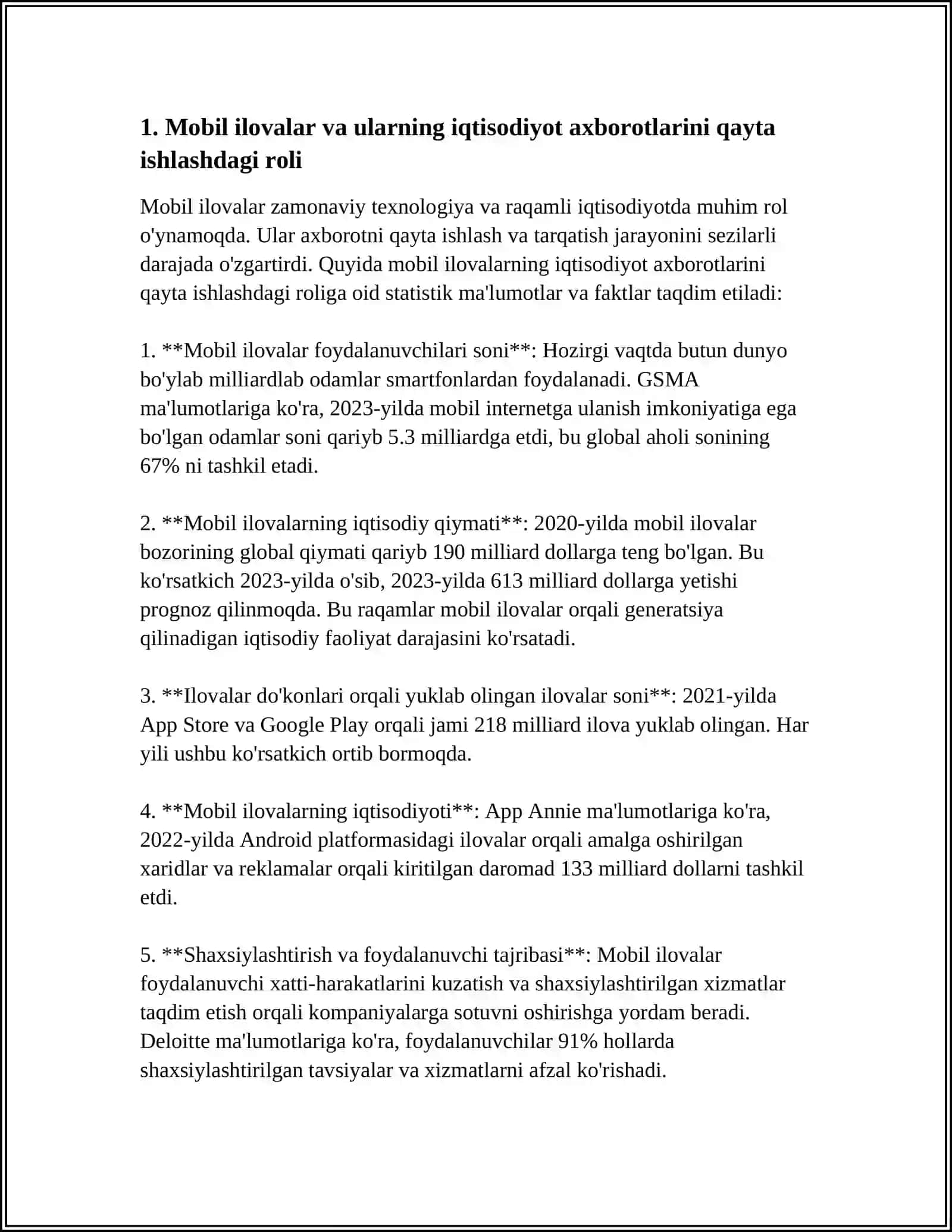 MUSTAQIL ISH Mavzu: IQTISODIYOT AXBOROTLARNI QAYTA ISHLASH UCHUN MOBIL ILOVALARDAN FOYDALANISH 3