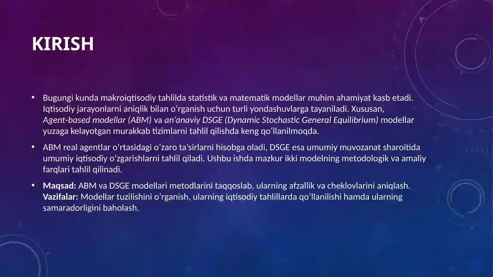 Agent‑based modellar (ABM) va an'anaviy DSGE modellarining taqqoslanishi 3