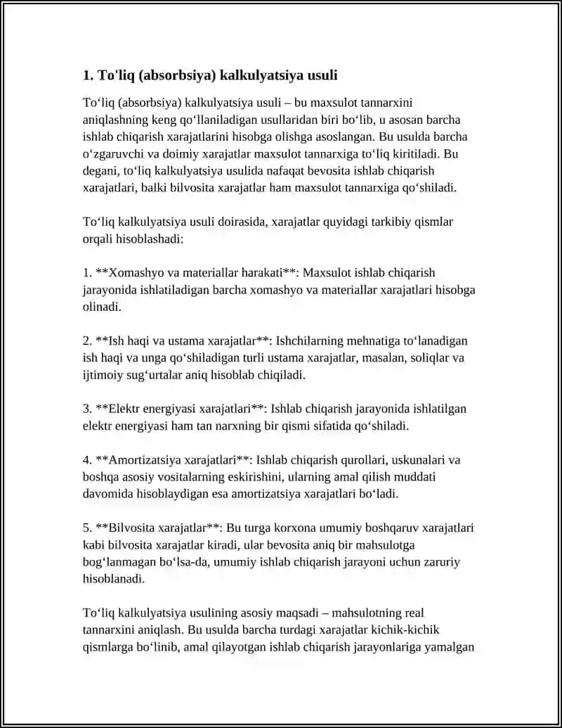 MAXSULOT TANNARXINI KAL'KULATSIYA QLISH USULLARI 3