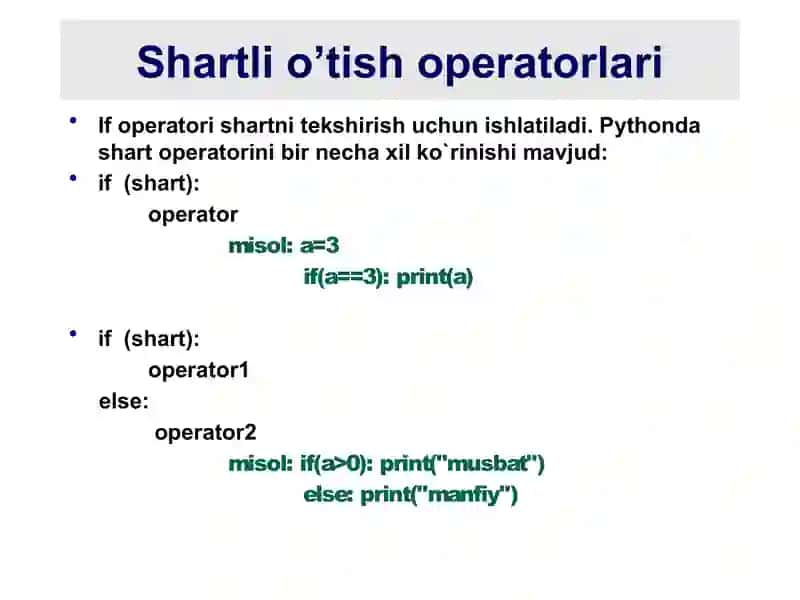 Sikl, shartli o’tish, break va continue operatorlari 3