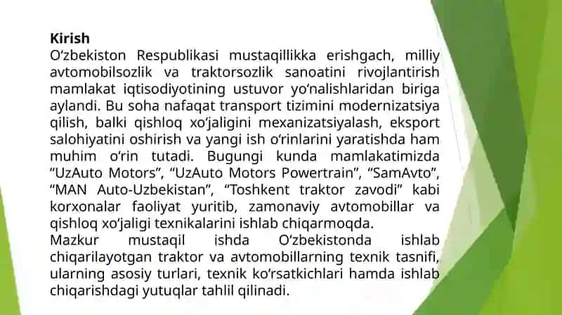 O'zbekistonda ishlab chiqarilayotgan traktor va avtomobillarning texnik ta'snifi 3
