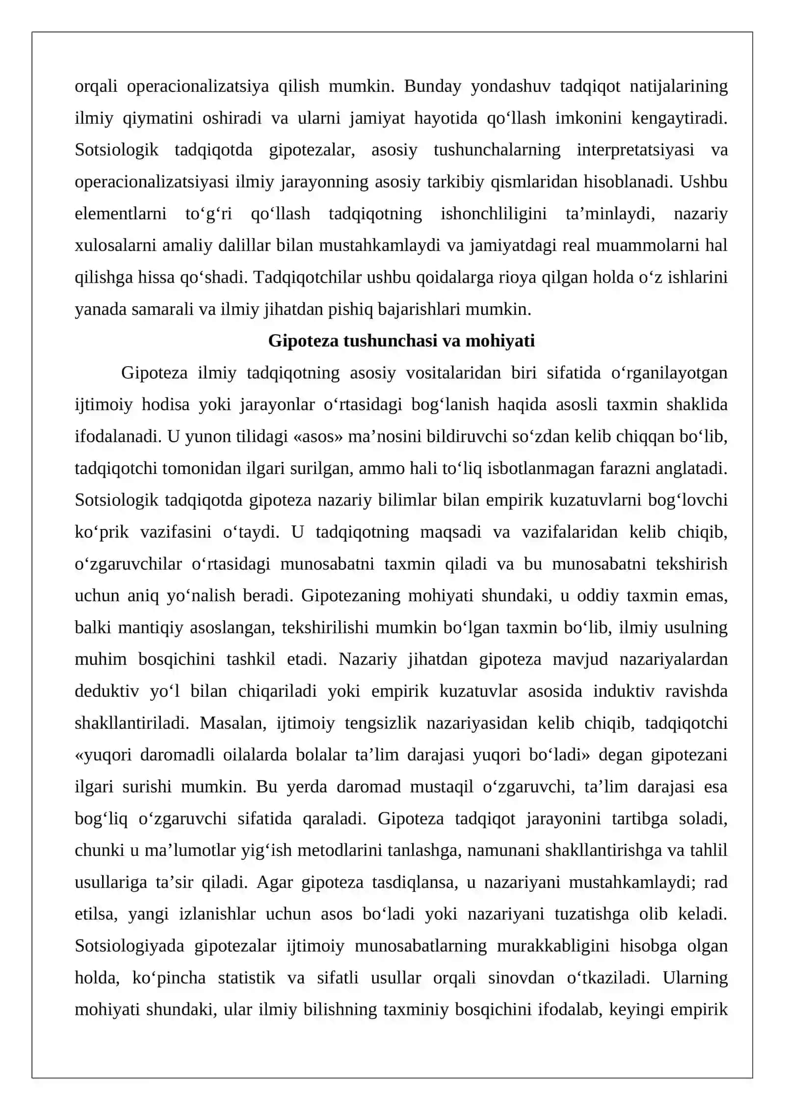 Sotsiolоgik tаdqiqоtdа gipоtеzаlаr. Аsоsiy tushunchаlаr intеrprеtаtsiyasi vа оpеrаtsi 3