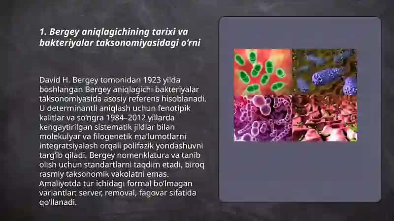 Bakteriyalarni klassifikatsiyasi,toksonomiyasi va nomenklaturasi."Berji " aniqlagichi. 3