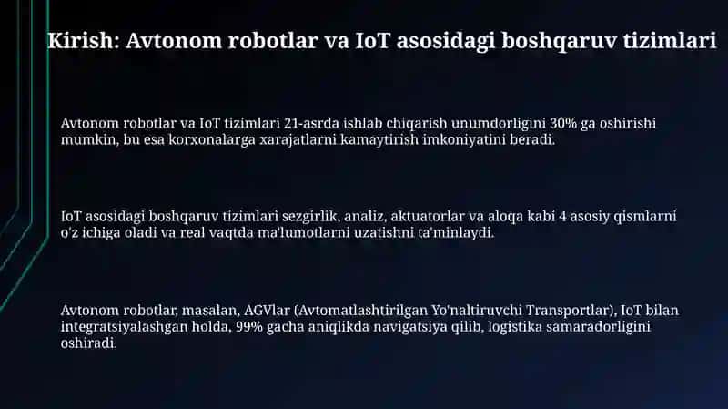 Avtonom robotlar va IoT asosida boshqariladigan tizimlar 3