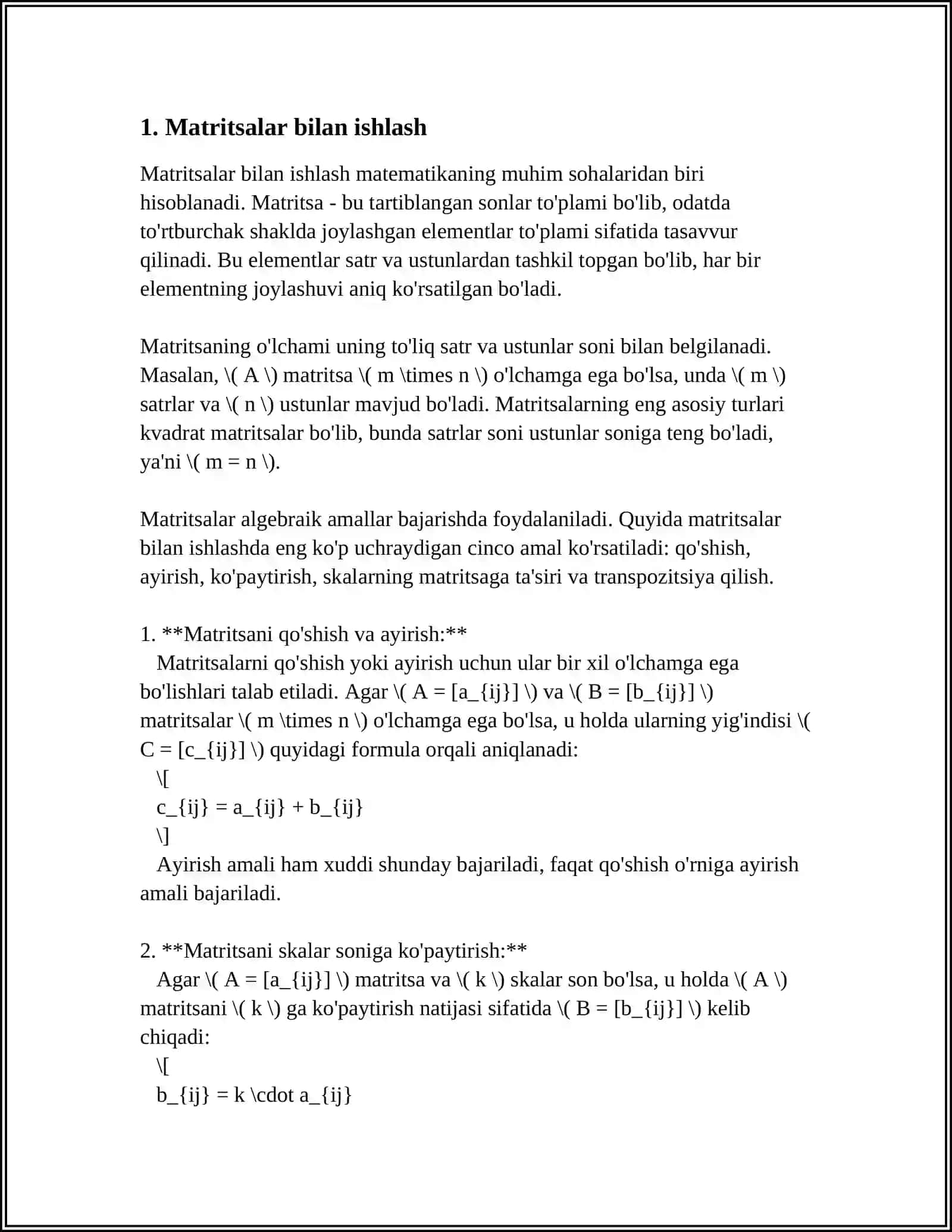 MATRITSA MAʼLUMOTLAR TUZILMASI (MATRIX DATA STRUCTURE). PYTHON VA CPP DASTURLAR 3