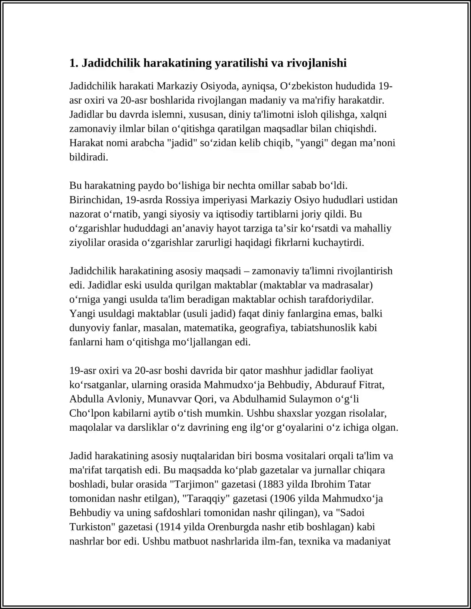JADID MA'RIFATARVARLARINING O'LKA IJTIMOIY-MANAVIY HAYOTIDA TUTGAN OʻRNI 3