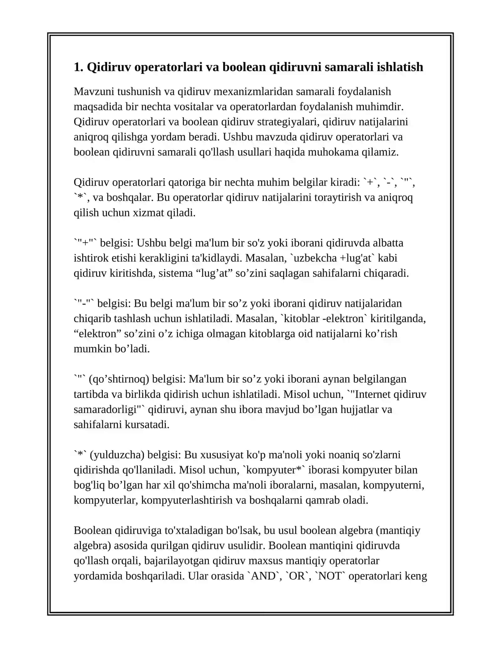 QIDIRUV MEXANIZIMI FUNKSIYALARIDAN MAKSIMAL DARAJADA SAMARALI FOYDALANISH 3