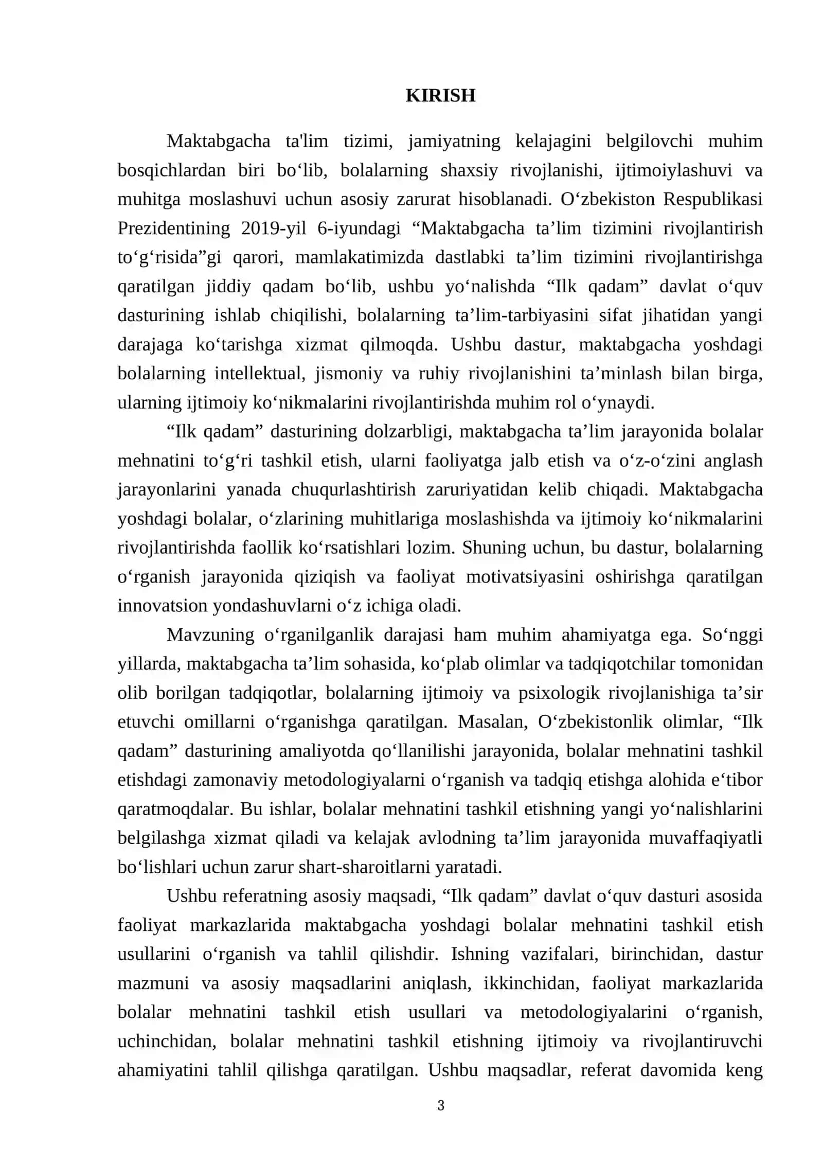 Ilk qadam" davlat o‘quv dasturi asasida faoliyat markazlarida maktabgacha yoshdagi bolalar mehnatini tashkil qilish 3