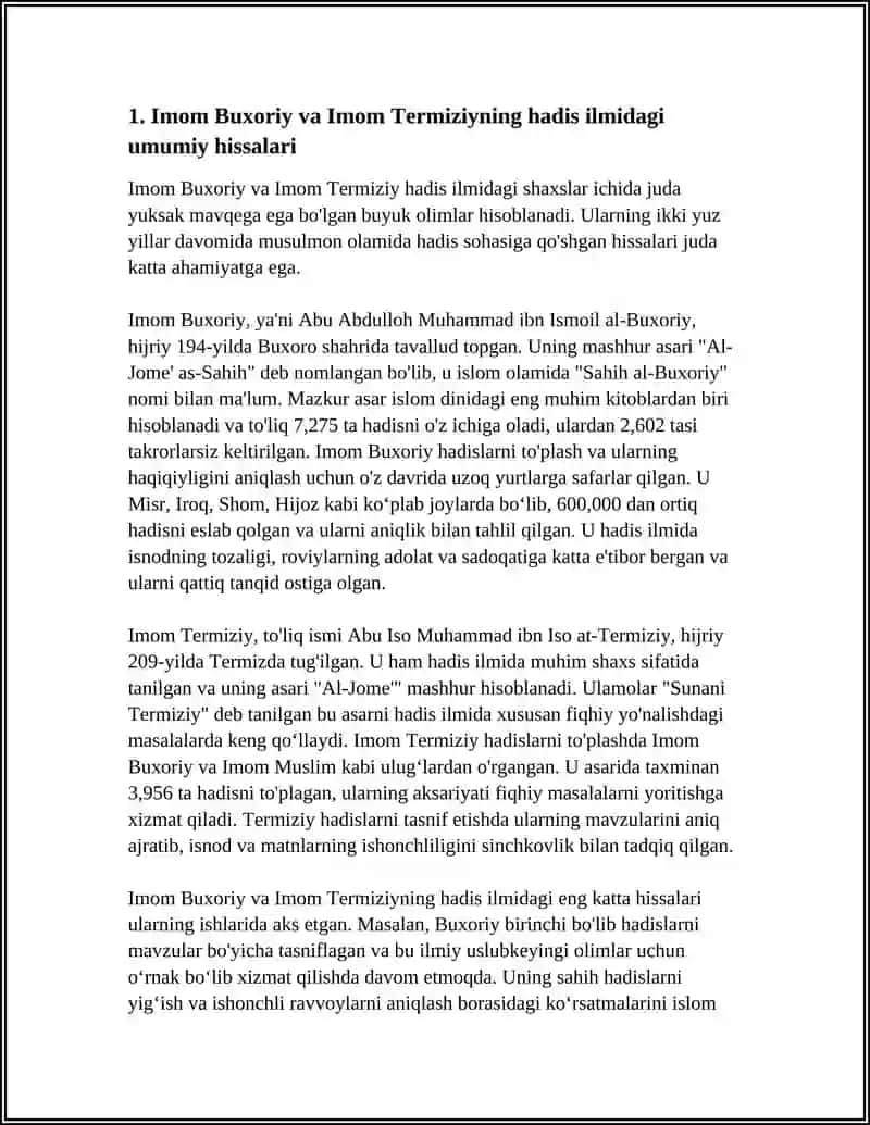 Imom Buxoriy va Imom Termiziyning hadis ilmiga qushgan hissalari 3