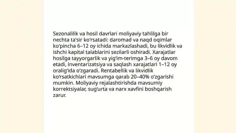 Qishloq xo'jaligida moliyaviy tahlilning o‘ziga xos xususiyatlari 3