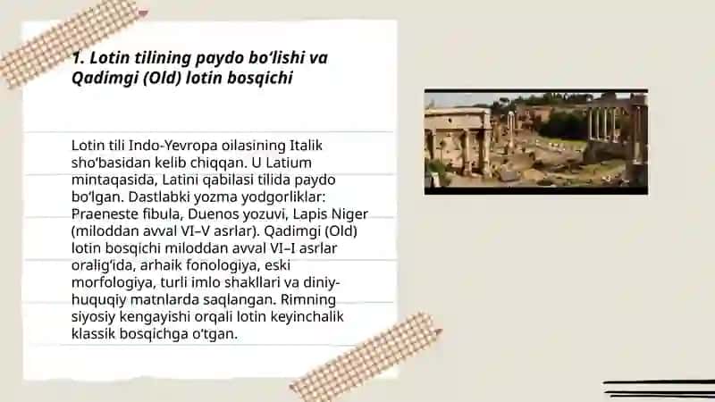 Lotin tili tarixi.Zamonaviy tillarda lotinshunoslik 3