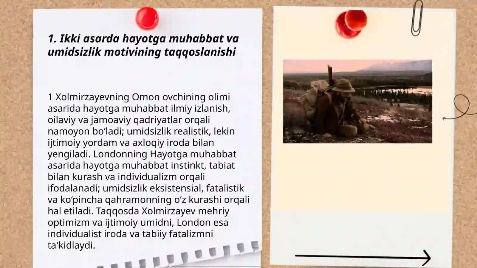 Omon ovchining olimi va Hayotga muhabbat asari qiyosiy tahlili 3
