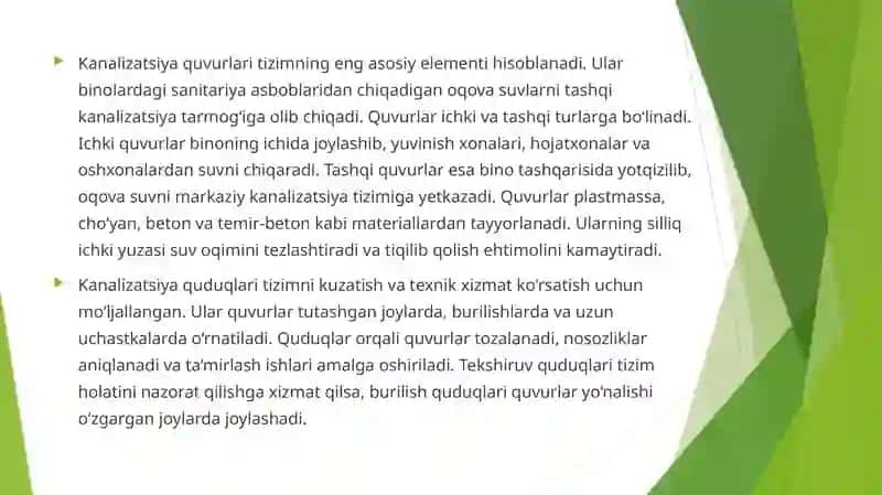 Kanalizatsiya jismlarini o‘rnatish va tekshirish tartibi 3