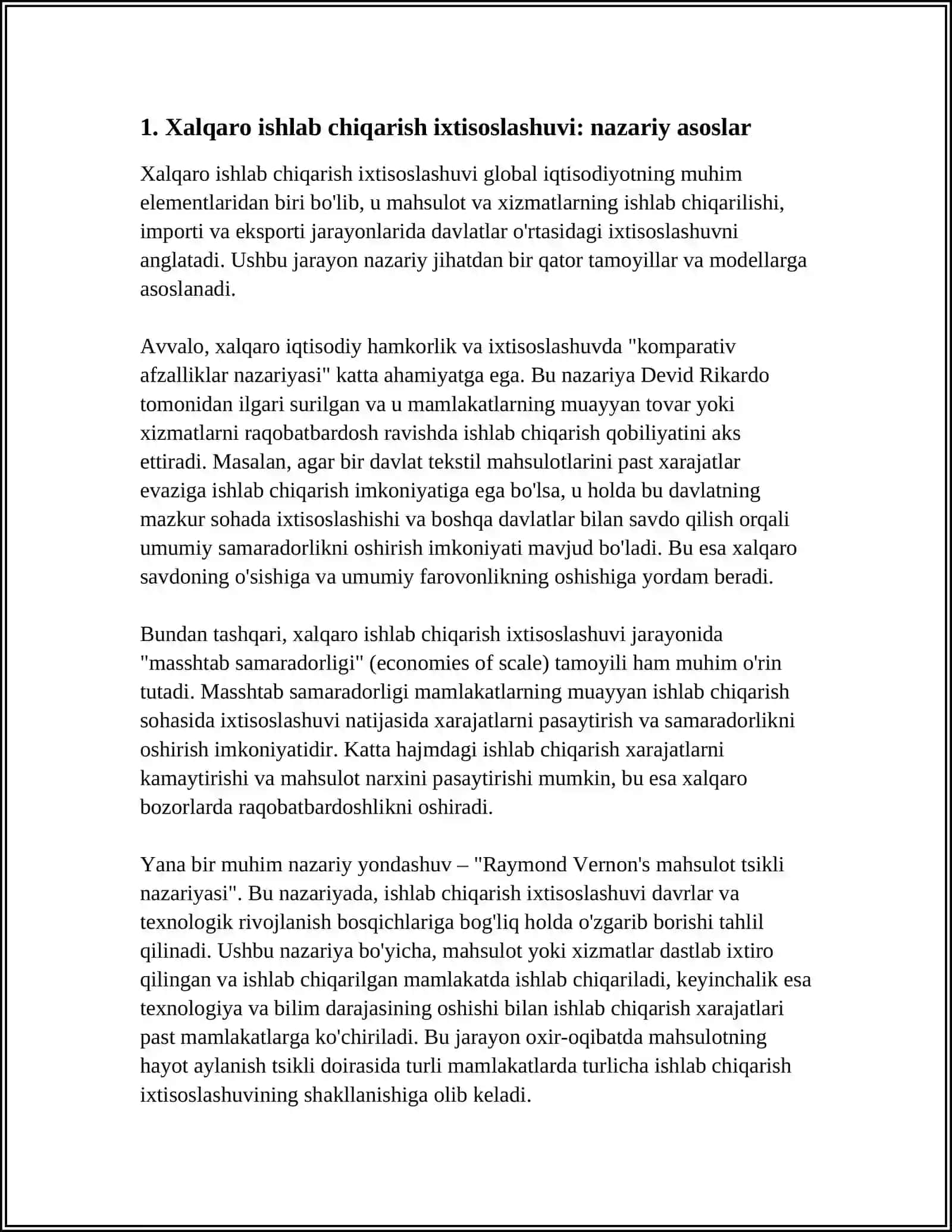 XALQARO ISHLAB CHIQARISHNING IXTISOSLASHUVI VA KOOPERATSIYASI 3