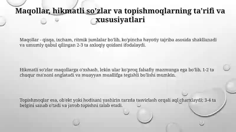 Maqollar, Hikmatli So'zlar va Topishmoqlar 3