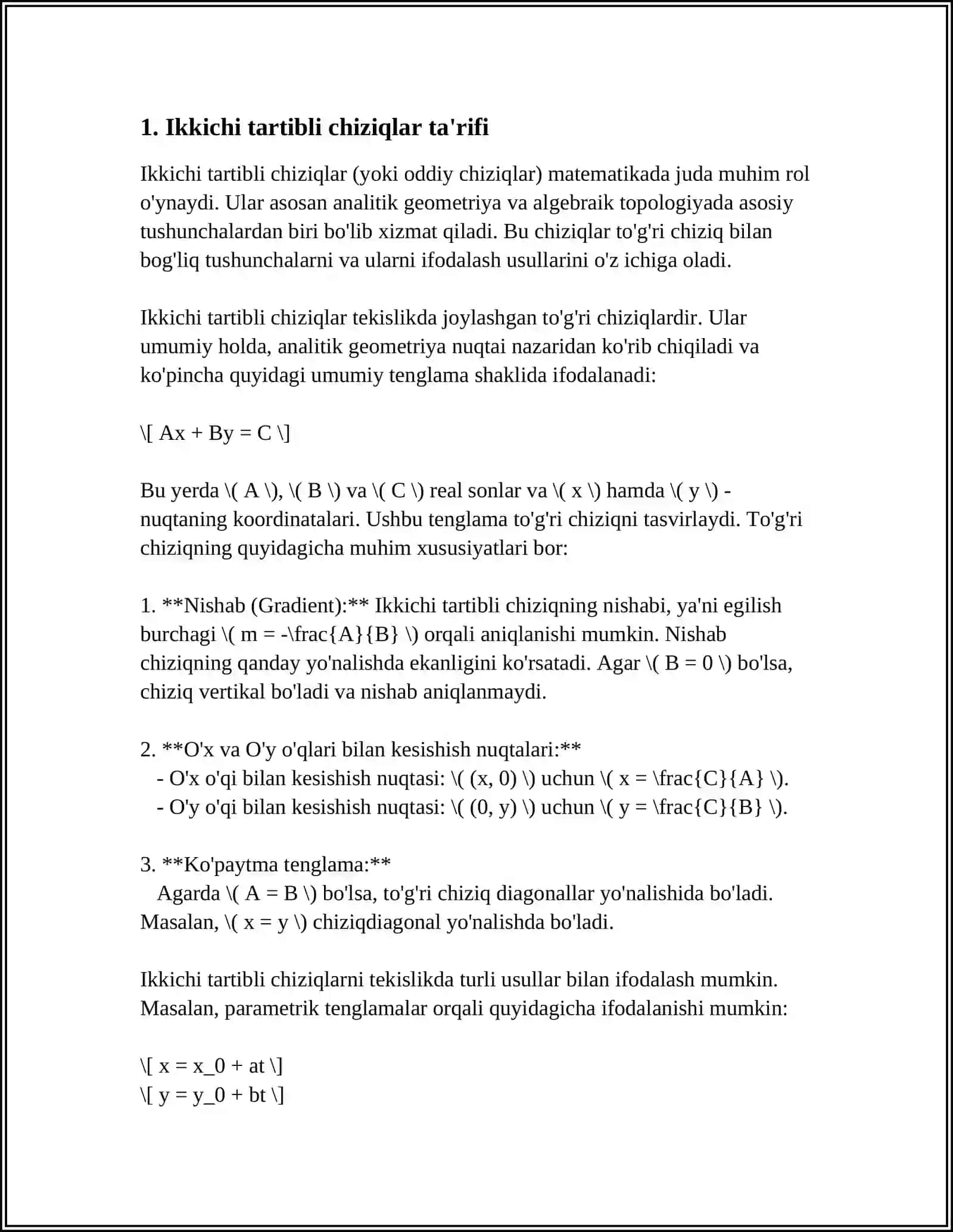 MATEMATIKA,TABIAT VA TEXNIKADA IKKINCHI TARTIBLI CHIZIQLAR 3