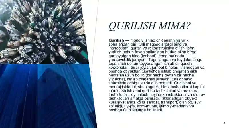 Qurilish boshqarish tamoillari 3