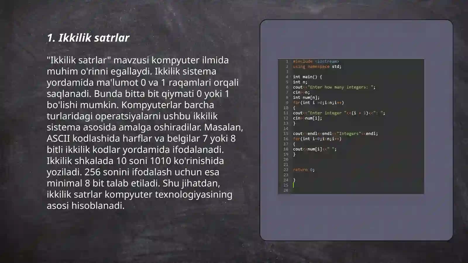Satr elementlar tuzilmasi(string in data structures) 3