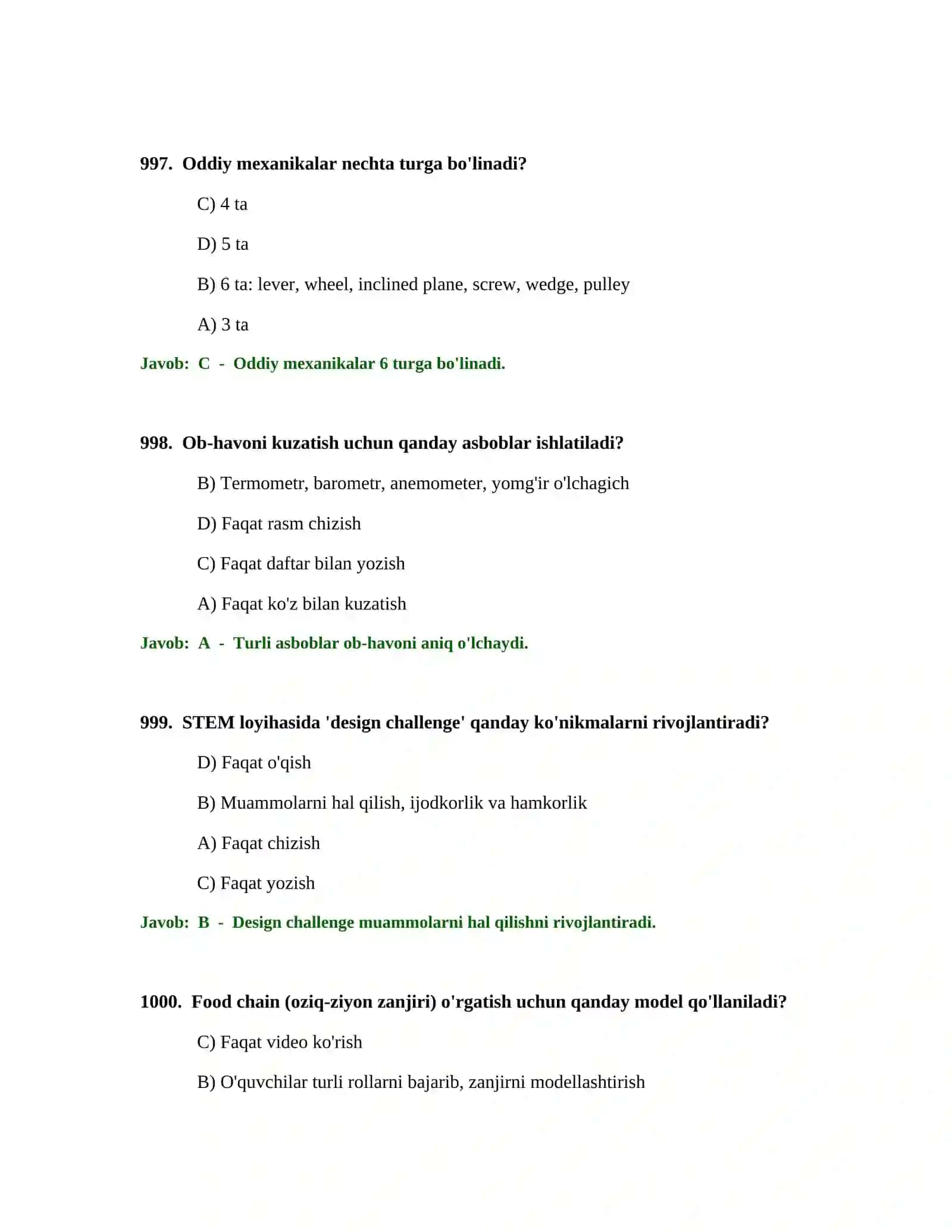 BOSHLANG'ICH TA'LIM O'QITUVCHISI TEST SINOVLARI 3