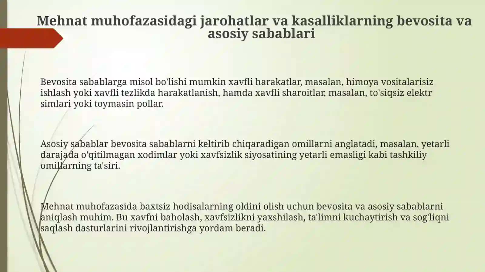 Mehnat muhofazasidagi jarohatlar va kasalliklarning bevosita va asosiy sabablari 3