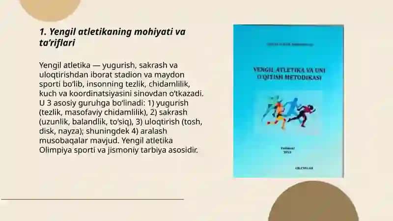 Yengil atletika va uni oʻqitish metodikasi fanining maqsadi va vazifalari hamda rivojlanish tarixi 3