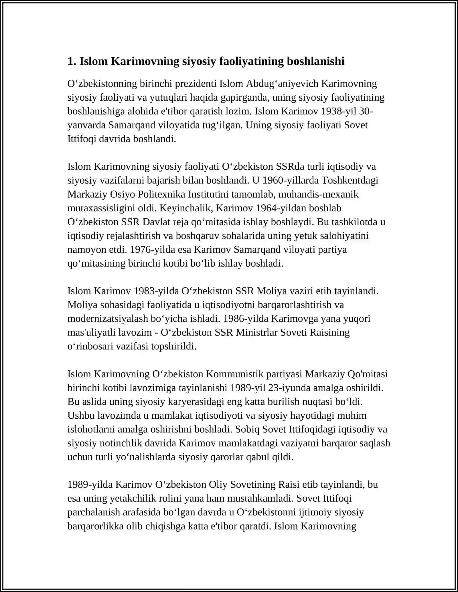 MUSTAQIL O’ZBEKISTON DAVLATINING YUZAGA KELISHI VA MUSTAHKAMLANISHIDA ISLOM KARIMOVNING O’RNI VA ROLI 3