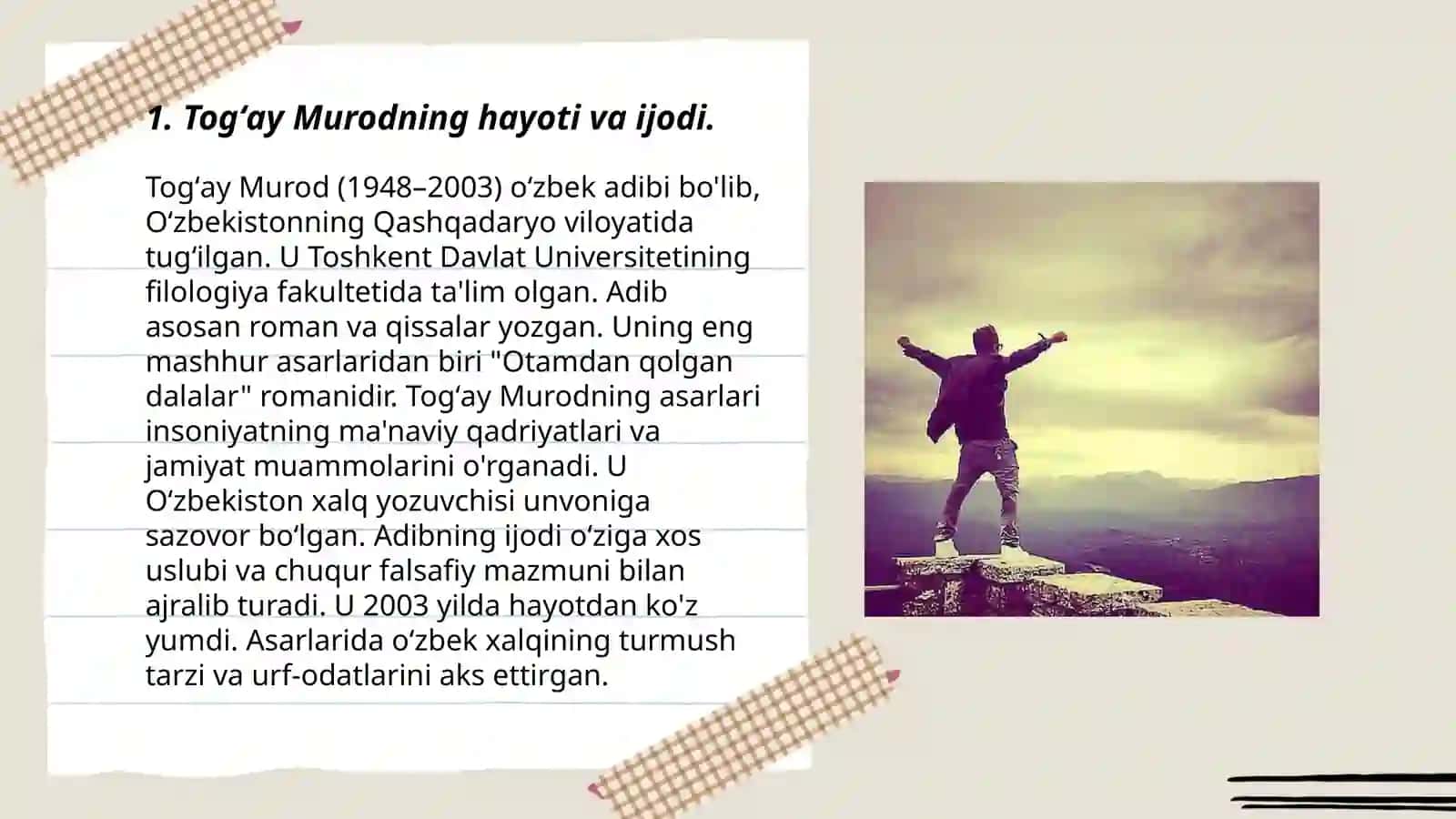 Togʻay Murod ijodi va uning Otamdan qolgan dalalar asari tahlili 3