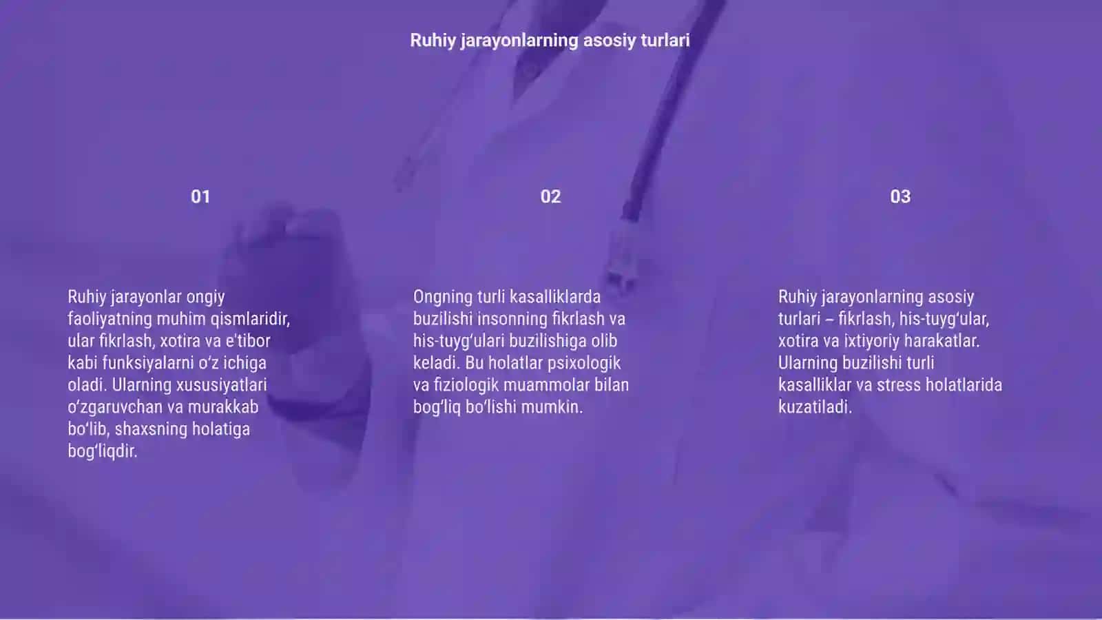 Ruhiy jarayonlar. Ong va uning xususiyatlari 3