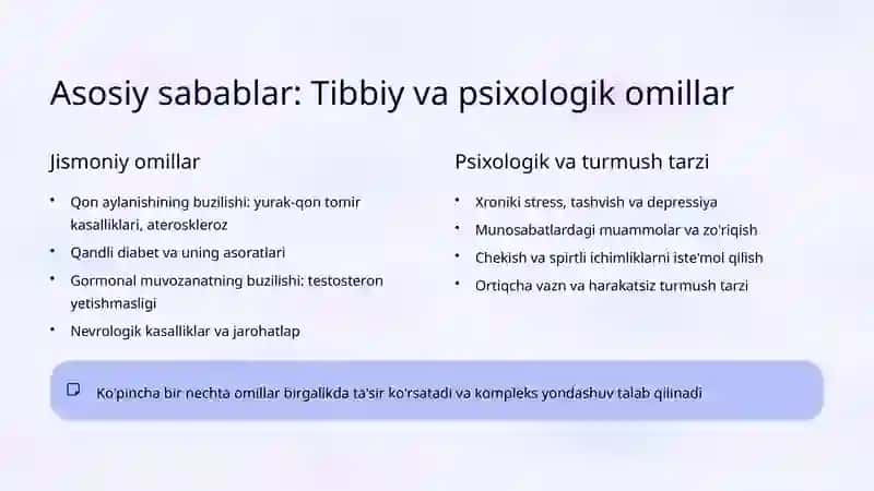 Erektil disfunktsiya: Sabablari va davolash tamoyillari 3